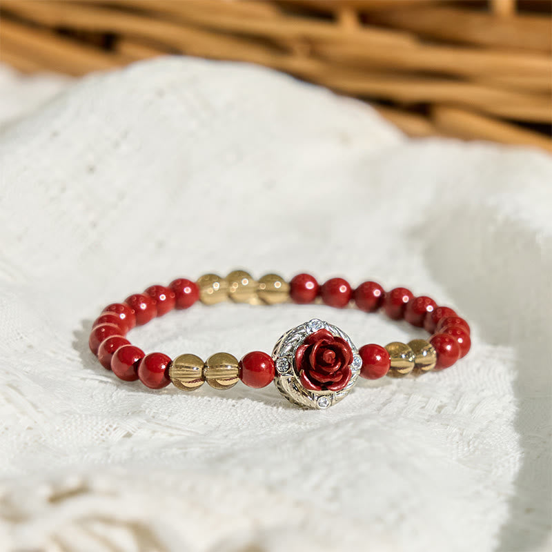 Fortune Jewel Cinnabar Angora Red Shell Pearl Rose Petals Calm Bracelet