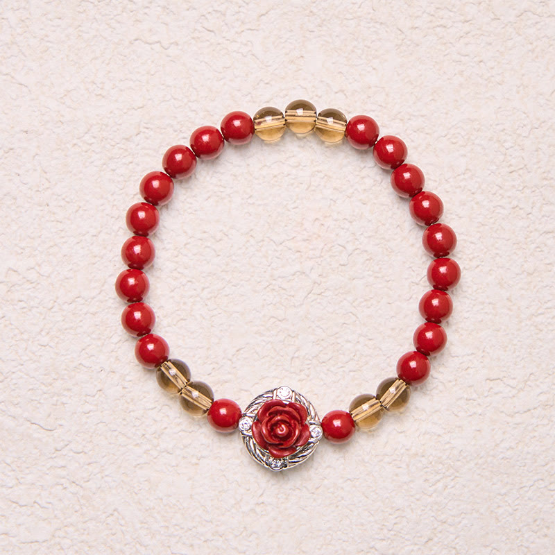Fortune Jewel Cinnabar Angora Red Shell Pearl Rose Petals Calm Bracelet