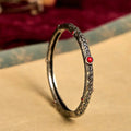 Vintage Tang Dynasty Flower Design Engraved Red Agate Copper Luck Bracelet Bangle Fortune Jewel