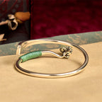 Fortune Jewel Copper Alloy Green Bead Charm Luck Cuff Bracelet Bangle