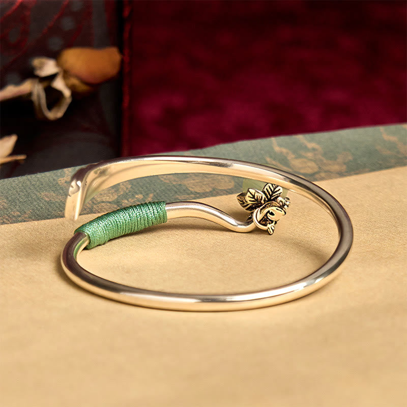 Fortune Jewel Copper Alloy Green Bead Charm Luck Cuff Bracelet Bangle