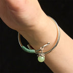 Fortune Jewel Copper Alloy Green Bead Charm Luck Cuff Bracelet Bangle