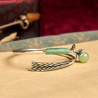 Fortune Jewel Copper Alloy Green Bead Charm Luck Cuff Bracelet Bangle
