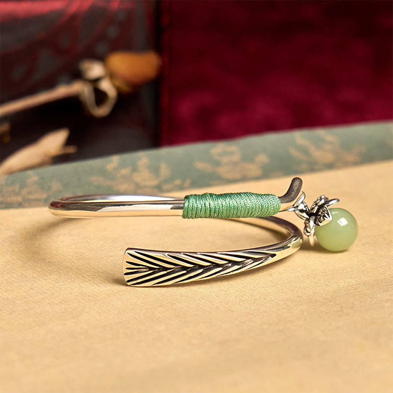 Fortune Jewel Copper Alloy Green Bead Charm Luck Cuff Bracelet Bangle