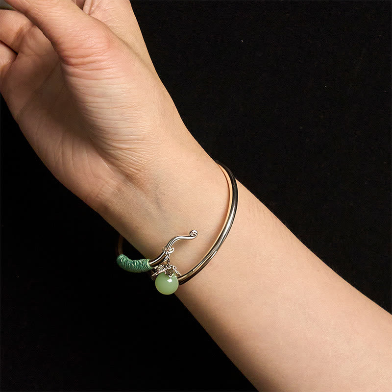 Fortune Jewel Copper Alloy Green Bead Charm Luck Cuff Bracelet Bangle
