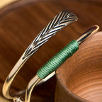 Fortune Jewel Copper Alloy Green Bead Charm Luck Cuff Bracelet Bangle