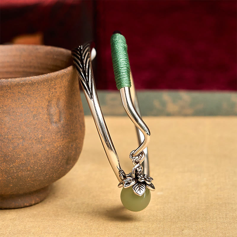 Fortune Jewel Copper Alloy Green Bead Charm Luck Cuff Bracelet Bangle