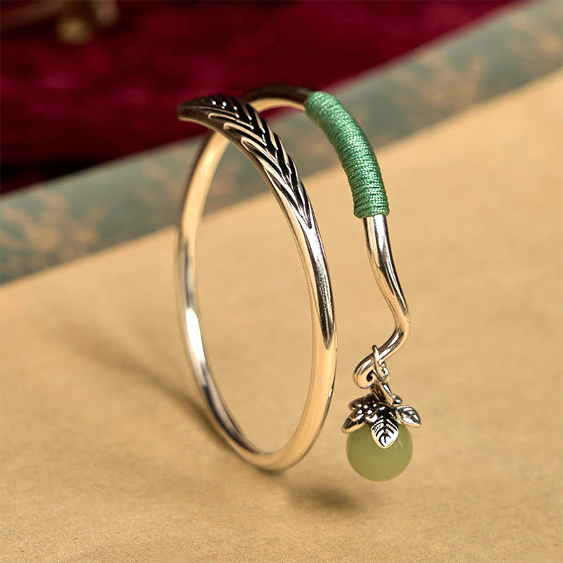 Fortune Jewel Copper Alloy Green Bead Charm Luck Cuff Bracelet Bangle