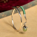 Fortune Jewel Copper Alloy Green Bead Charm Luck Cuff Bracelet Bangle