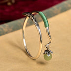 Fortune Jewel Copper Alloy Green Bead Charm Luck Cuff Bracelet Bangle
