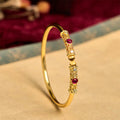 Fortune Jewel Golden Flower Pattern Red Zircon Amber Copper Luck Cuff Bracelet Bangle