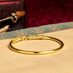 Fortune Jewel Golden Flower Pattern Red Zircon Amber Copper Luck Cuff Bracelet Bangle