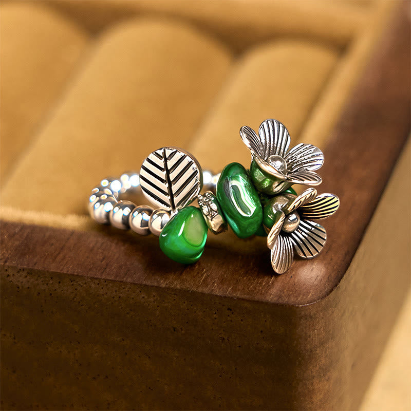 Fortune Jewel Flower Pattern Copper Alloy Luck Elastic Rope Ring