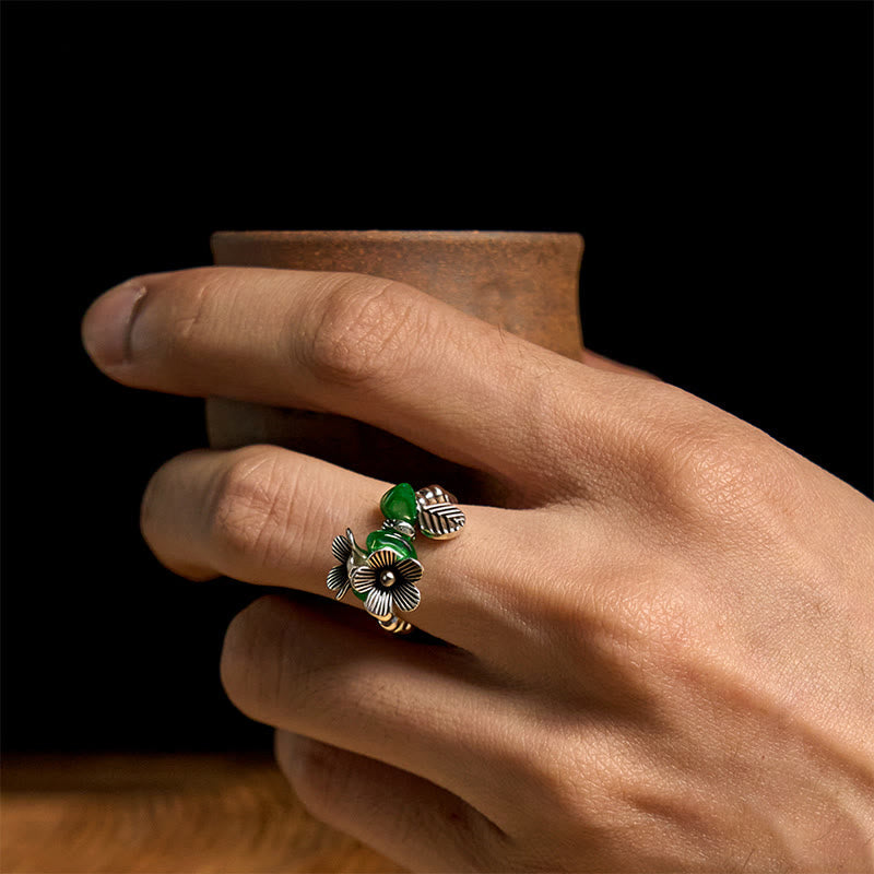 Fortune Jewel Flower Pattern Copper Alloy Luck Elastic Rope Ring
