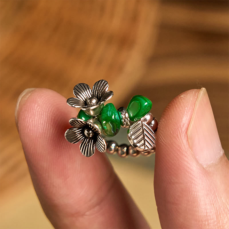 Fortune Jewel Flower Pattern Copper Alloy Luck Elastic Rope Ring