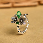 Fortune Jewel Flower Pattern Copper Alloy Luck Elastic Rope Ring