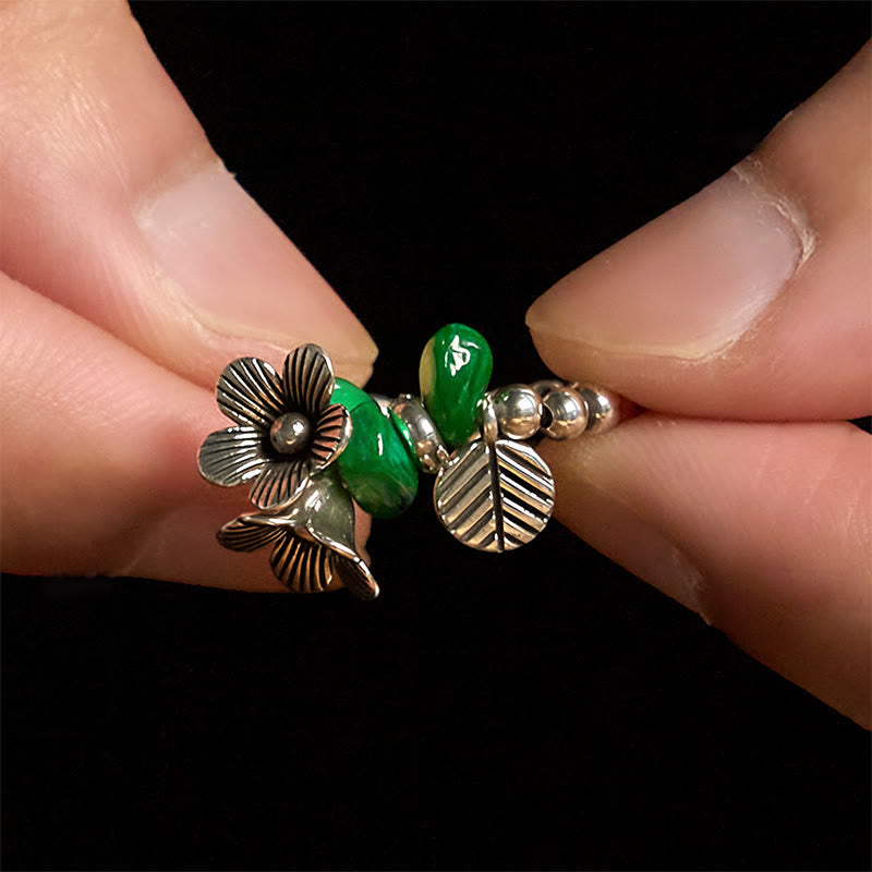 Fortune Jewel Flower Pattern Copper Alloy Luck Elastic Rope Ring