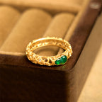 Fortune Jewel Vintage Gourd Green Chalcedony Copper Alloy Wealth Ring