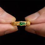 Fortune Jewel Vintage Gourd Green Chalcedony Copper Alloy Wealth Ring
