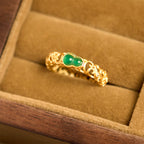 Fortune Jewel Vintage Gourd Green Chalcedony Copper Alloy Wealth Ring