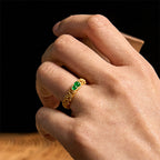Fortune Jewel Vintage Gourd Green Chalcedony Copper Alloy Wealth Ring