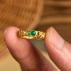 Fortune Jewel Vintage Gourd Green Chalcedony Copper Alloy Wealth Ring