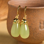 Fortune Jewel Green Chalcedony Water Drop Strength Copper Posts Earrings