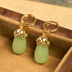 Fortune Jewel Green Chalcedony Water Drop Strength Copper Posts Earrings