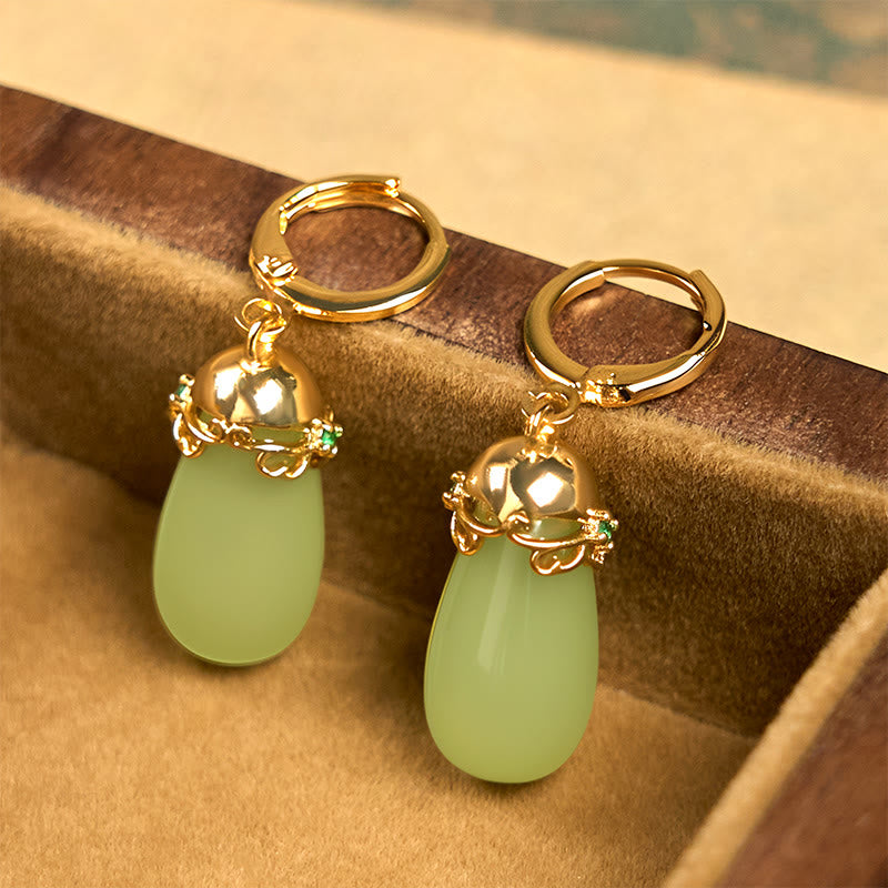 Fortune Jewel Green Chalcedony Water Drop Strength Copper Posts Earrings