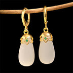 Fortune Jewel Green Chalcedony Water Drop Strength Copper Posts Earrings