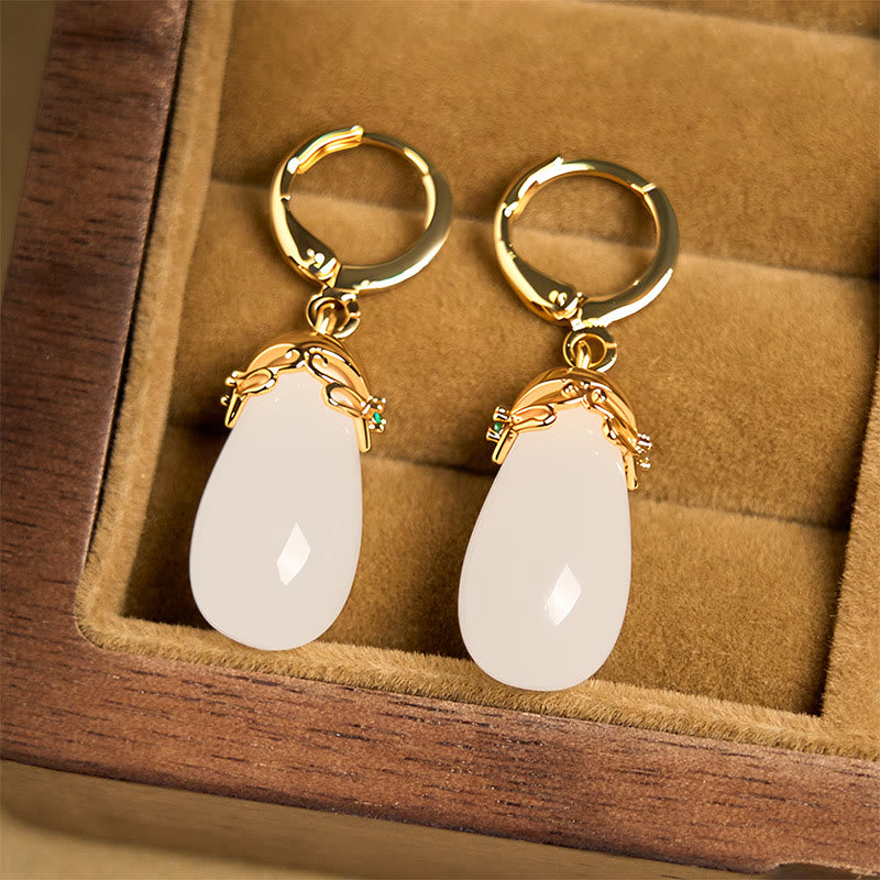 Fortune Jewel Green Chalcedony Water Drop Strength Copper Posts Earrings