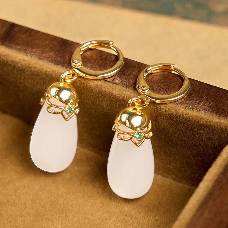 Fortune Jewel Green Chalcedony Water Drop Strength Copper Posts Earrings