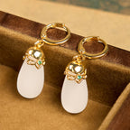 Fortune Jewel Green Chalcedony Water Drop Strength Copper Posts Earrings