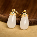 Fortune Jewel Green Chalcedony Water Drop Strength Copper Posts Earrings