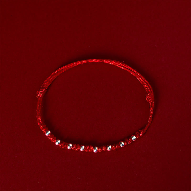 Fortune Jewel 925 Sterling Silver Beads Red String Adjustable Luck Bracelet