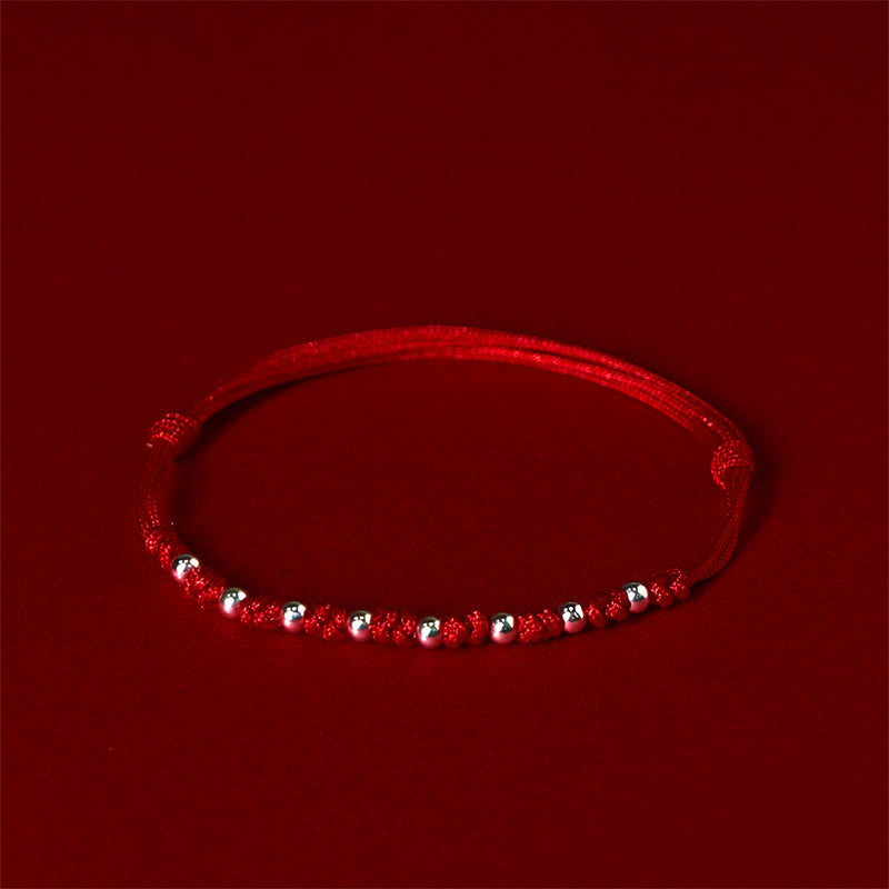 Fortune Jewel 925 Sterling Silver Beads Red String Adjustable Luck Bracelet