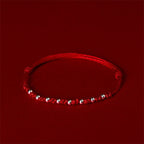 Fortune Jewel 925 Sterling Silver Beads Red String Adjustable Luck Bracelet