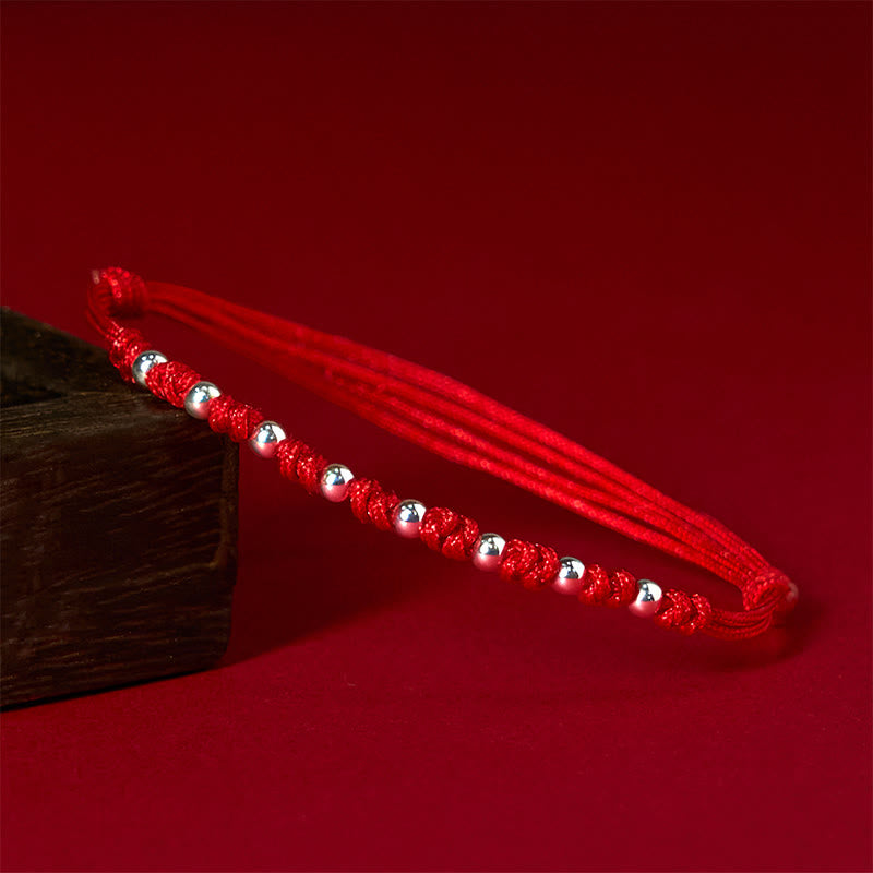 Fortune Jewel 925 Sterling Silver Beads Red String Adjustable Luck Bracelet