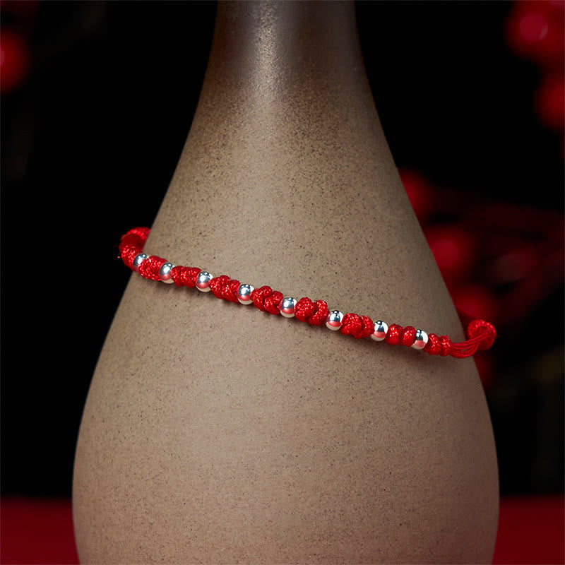 Fortune Jewel 925 Sterling Silver Beads Red String Adjustable Luck Bracelet