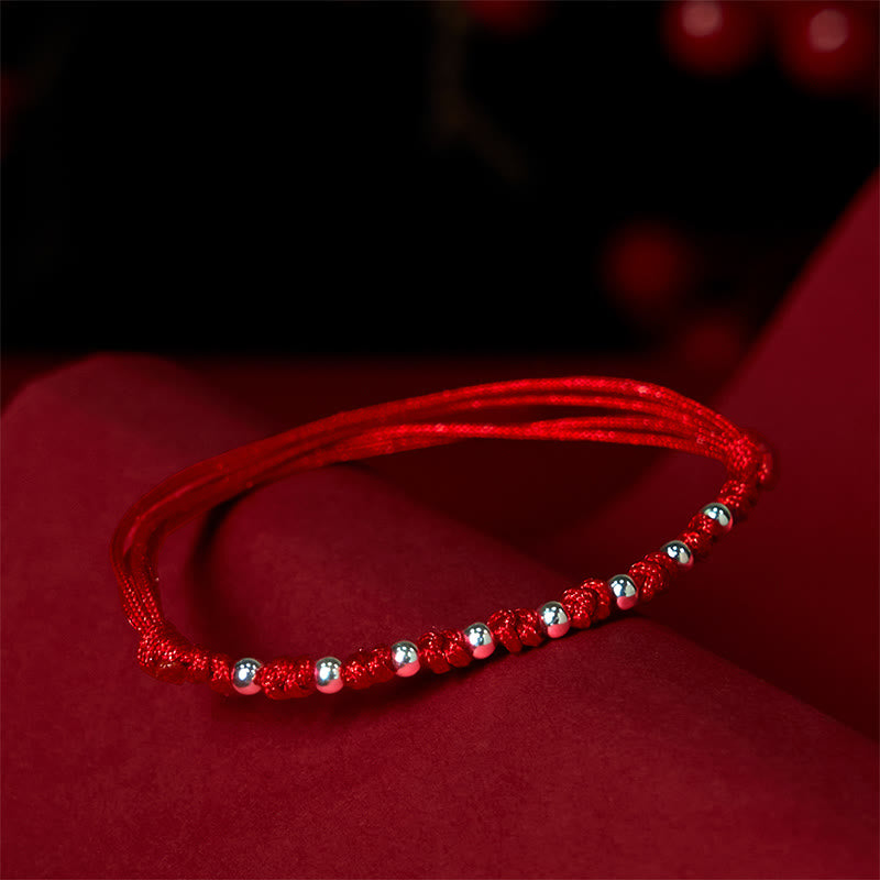 Fortune Jewel 925 Sterling Silver Beads Red String Adjustable Luck Bracelet