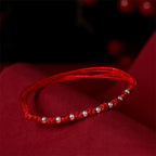 Fortune Jewel 925 Sterling Silver Beads Red String Adjustable Luck Bracelet