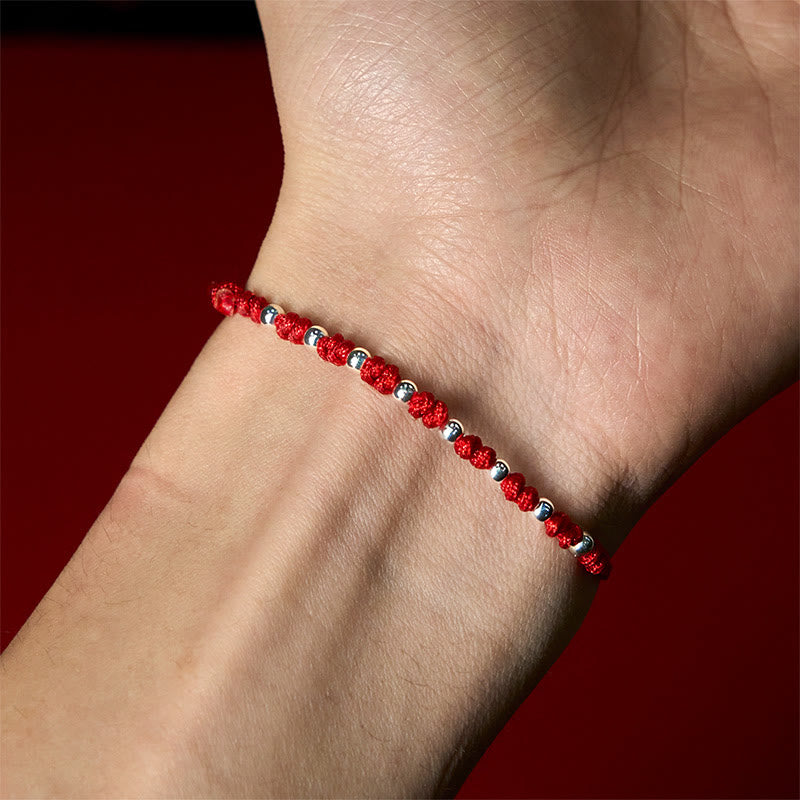 Fortune Jewel 925 Sterling Silver Beads Red String Adjustable Luck Bracelet