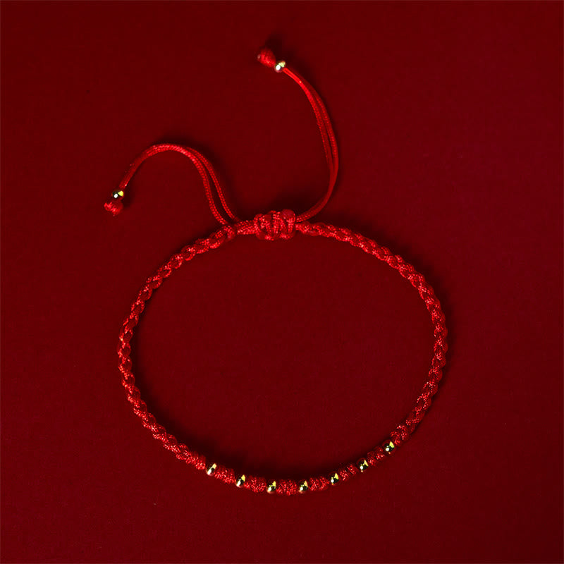 Fortune Jewel 925 Sterling Silver Plated Gold Beads Red String Braided Protection Bracelet