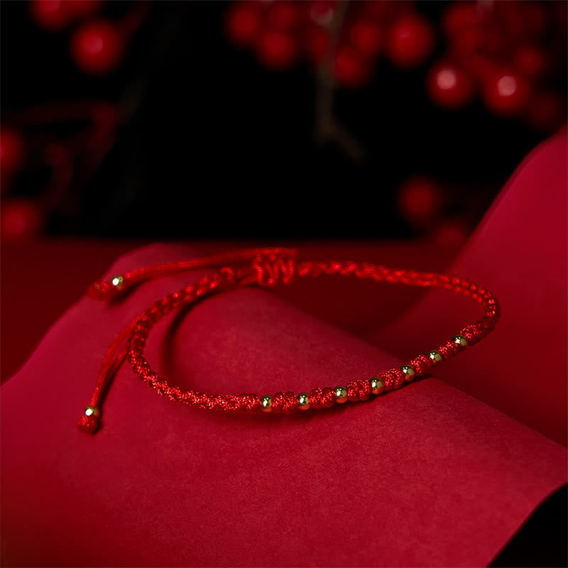 Fortune Jewel 925 Sterling Silver Plated Gold Beads Red String Braided Protection Bracelet