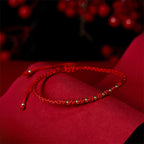Fortune Jewel 925 Sterling Silver Plated Gold Beads Red String Braided Protection Bracelet