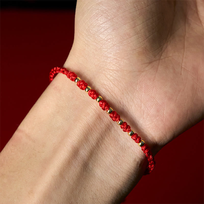 Fortune Jewel 925 Sterling Silver Plated Gold Beads Red String Braided Protection Bracelet