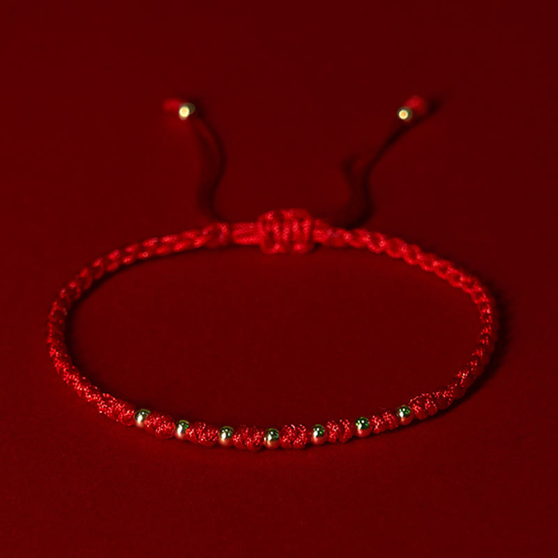 Fortune Jewel 925 Sterling Silver Plated Gold Beads Red String Braided Protection Bracelet