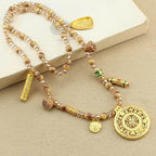 Fortune Jewel Tibetan Lotus Round Plate Golden Tiger Eye Beads Necklace Pendant Fortune Jewel