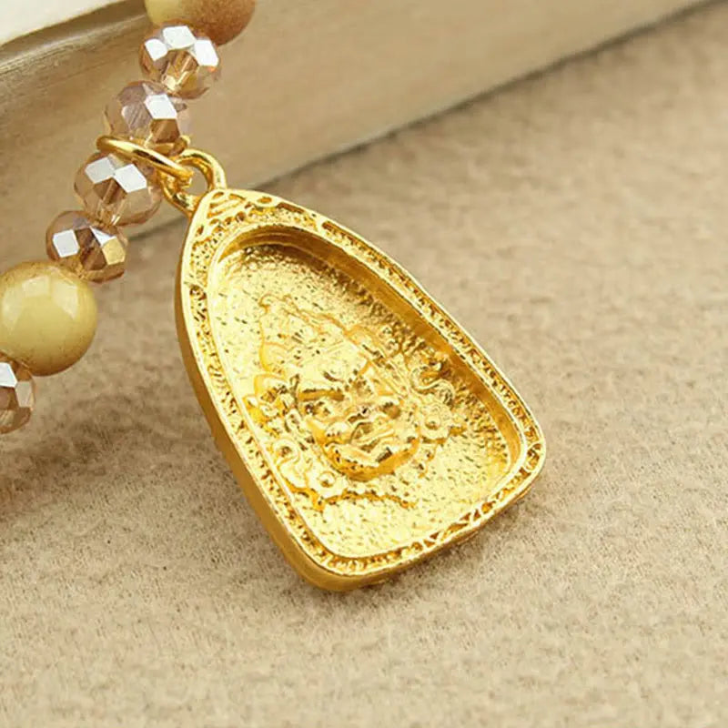 Fortune Jewel Tibetan Lotus Round Plate Golden Tiger Eye Beads Necklace Pendant Fortune Jewel