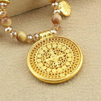 Fortune Jewel Tibetan Lotus Round Plate Golden Tiger Eye Beads Necklace Pendant Fortune Jewel